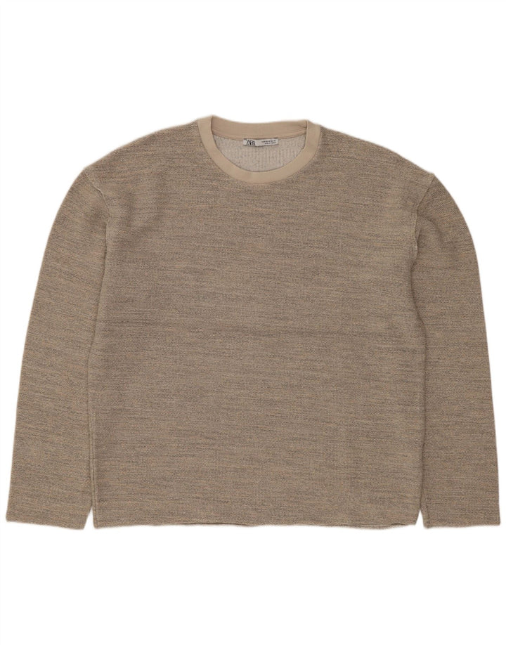 ZARA Mujer Jersey Sudadera Extragrande UK 44 Acrílico Moteado Gris Medio