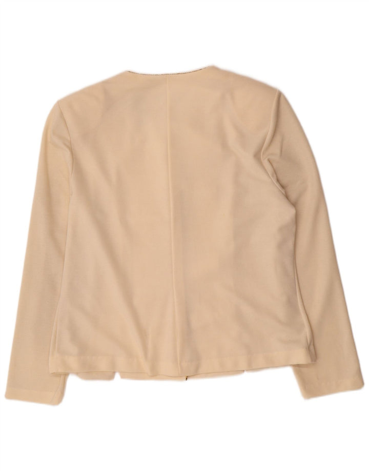 Vintage mujer 5 botones Blazer chaqueta Reino Unido 16 grande de poliéster blanco