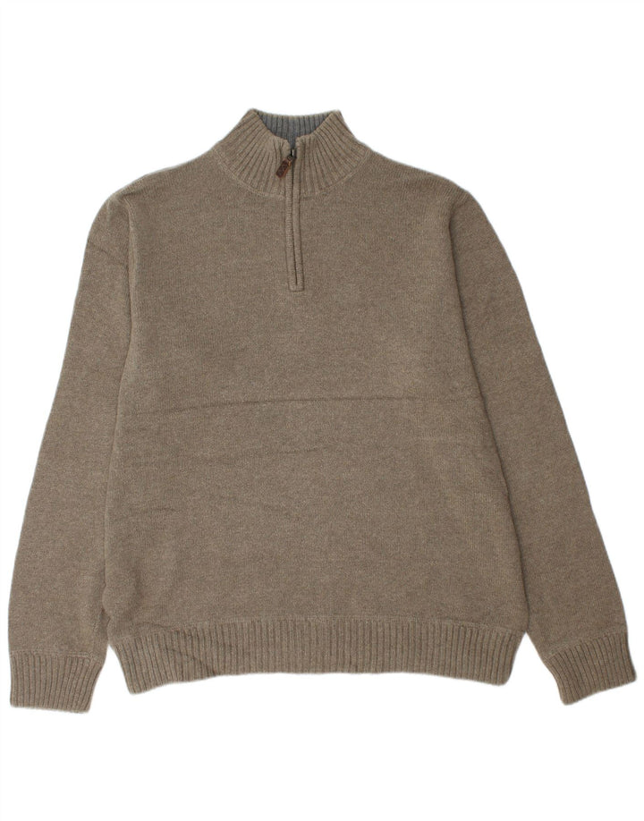 EDDIE BAUER Jersey con cuello y cremallera para hombre, talla grande, algodón caqui
