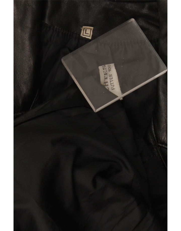 VINTAGE Abrigo de cuero para mujer Reino Unido 14 Cuero negro grande