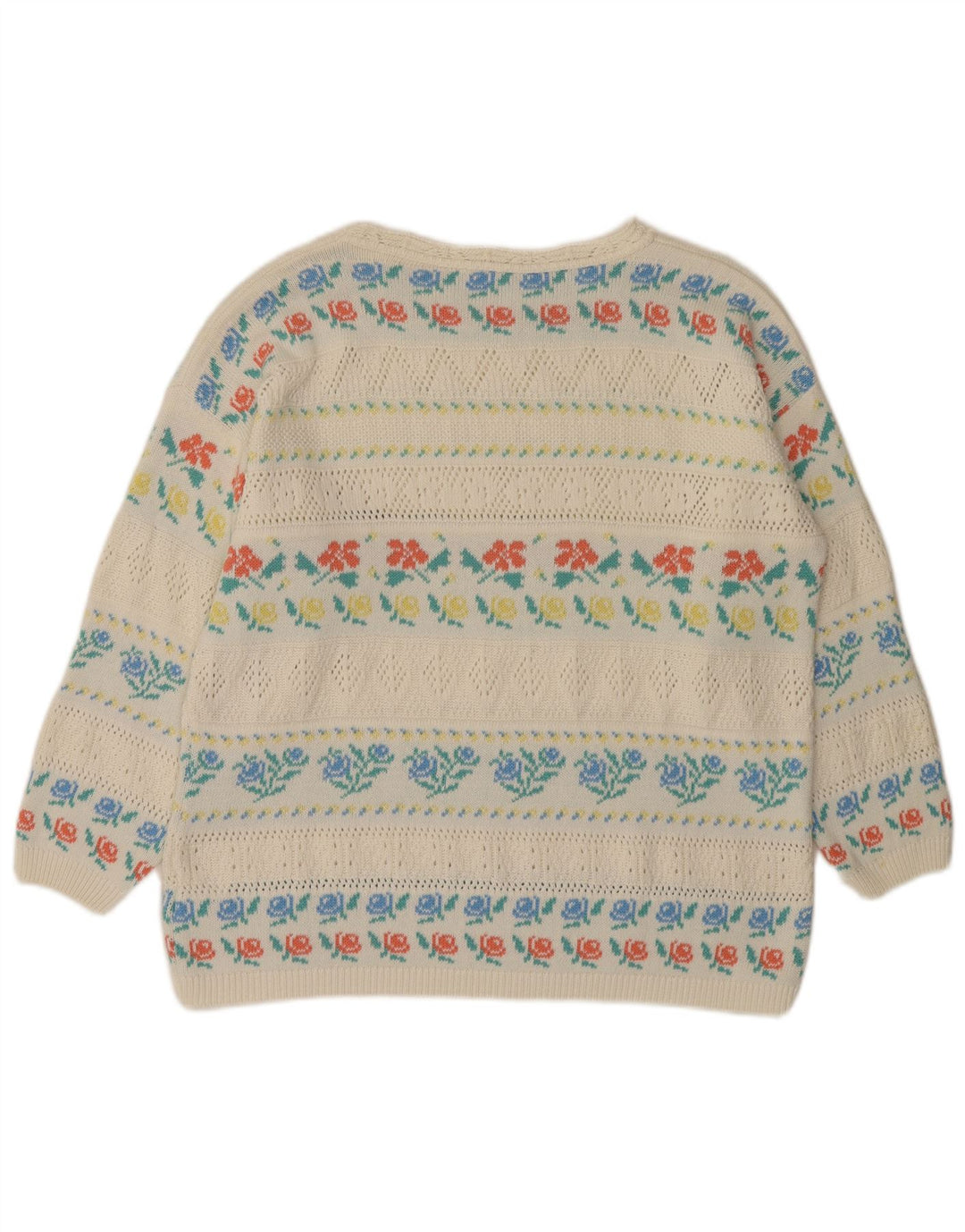 VINTAGE Jersey de cuello barco para mujer IT 46 Acrílico floral blanco grande