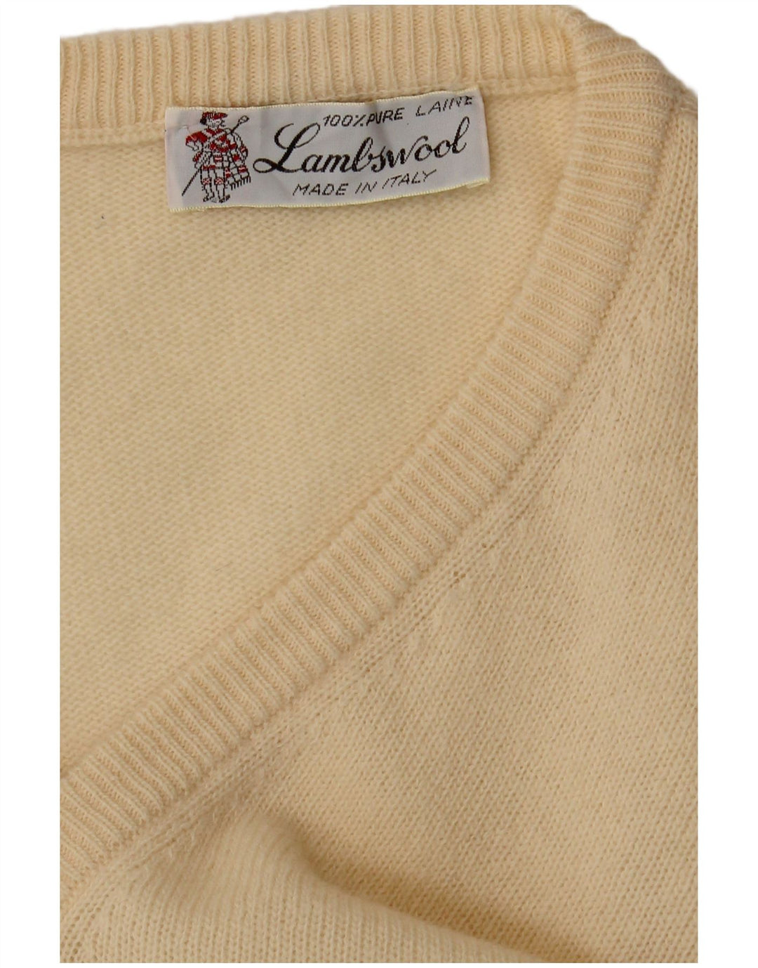 Vintage hombres V-cuello jumper suéter medio beige lana de cordero