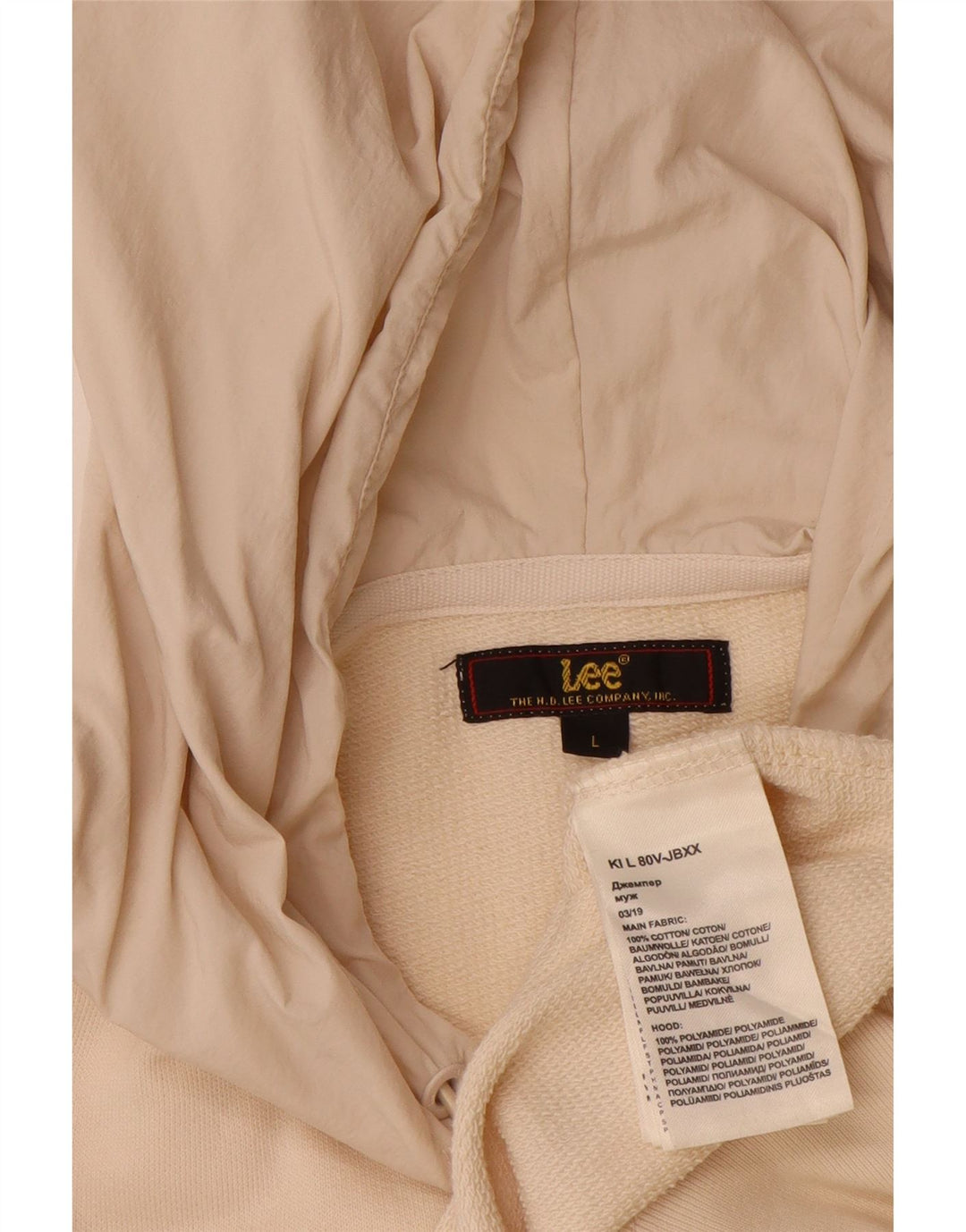 LEE Hombre Sudadera con Capucha Gráfica Jersey Grande Algodón Beige