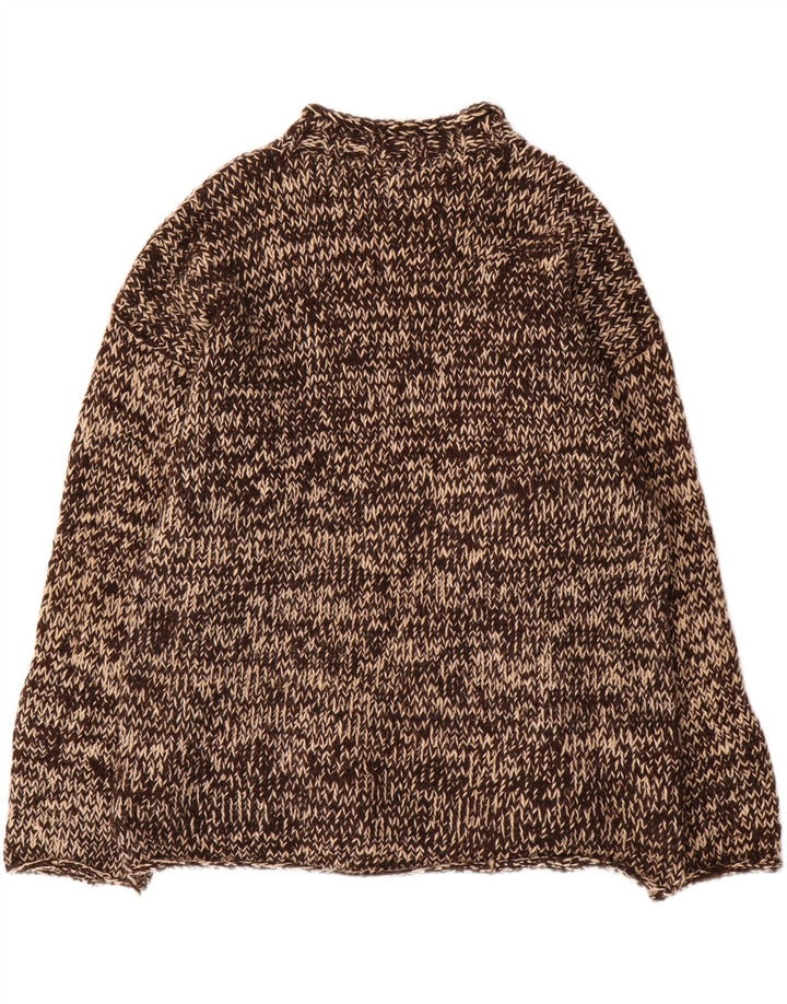 Pachamama Jersey de cuello alto hecho a mano para hombre, suéter grande de lana moteada marrón