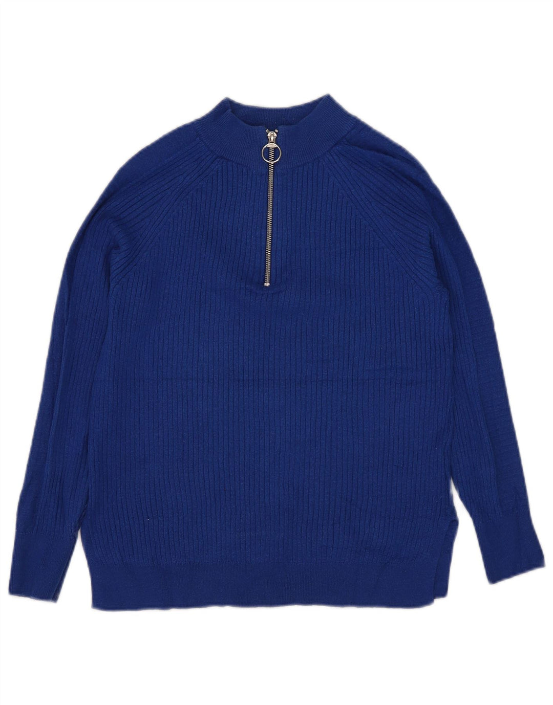 Marks & Spencer Suéter tipo jersey con cremallera y cuello para mujer UK 10 Small Blue Viscosa