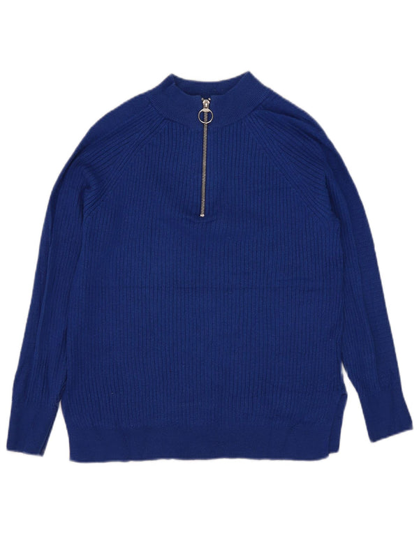 Marks & Spencer Suéter tipo jersey con cremallera y cuello para mujer UK 10 Small Blue Viscosa