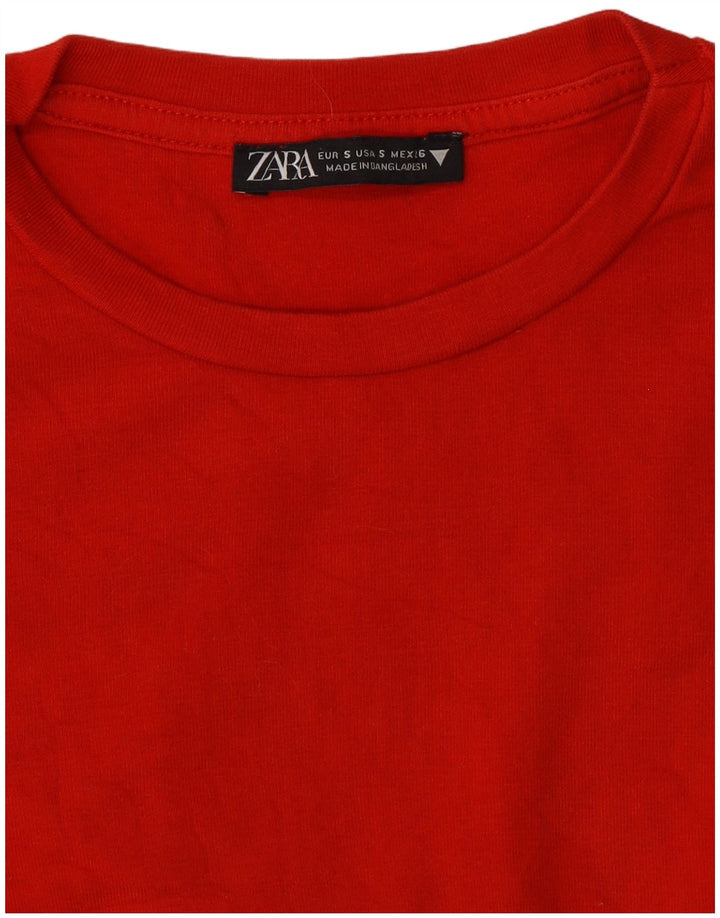 Zara Mujer Crop Top Manga Larga UK 8 Small Rojo