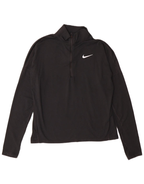 NIKE Mujer Dri Fit Zip Neck Jersey Chándal Top UK 10 Small Negro