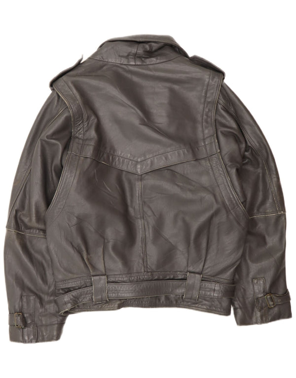 Vintage hombres militar suelta ajuste chaqueta de cuero Reino Unido 36 pequeño cuero negro