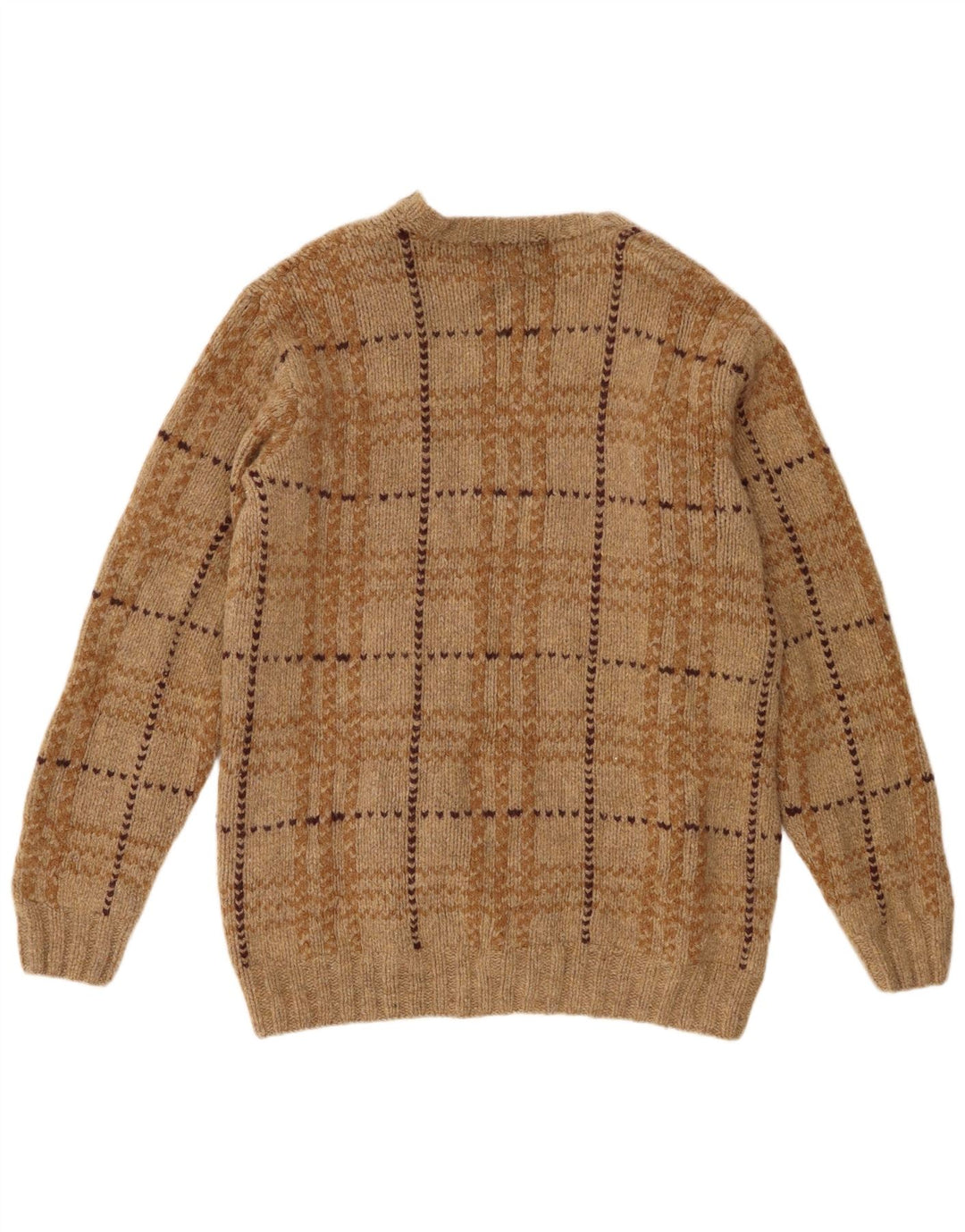 Eddie Bauer Jersey De Cuello Redondo Para Hombre XL De Lana De Cordero A Cuadros Marrón