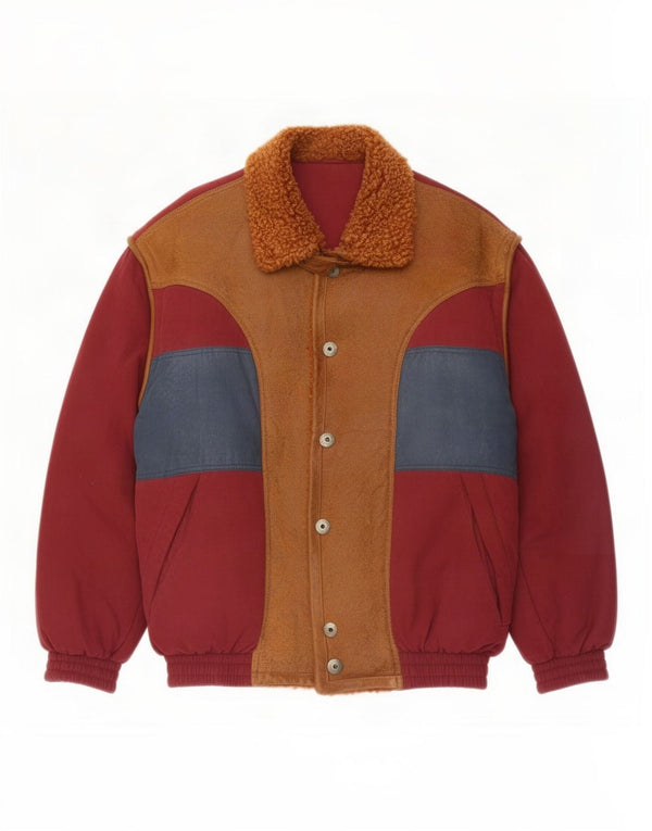 Vintage hombres cortavientos chaqueta Reino Unido 42 XL Borgoña Colorblock