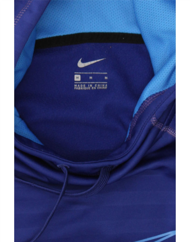NIKE Womens Graphic Hoodie Jumper UK 14 Medium Blue Striped Polyester Vintage Nike and Second-Hand Nike from Messina Hembry 