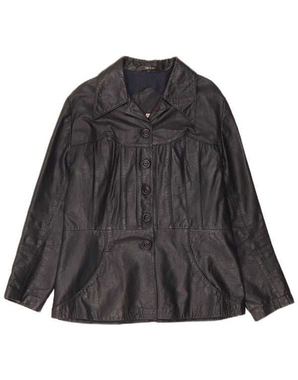 Chaqueta de cuero vintage para mujer IT 46 cuero negro grande