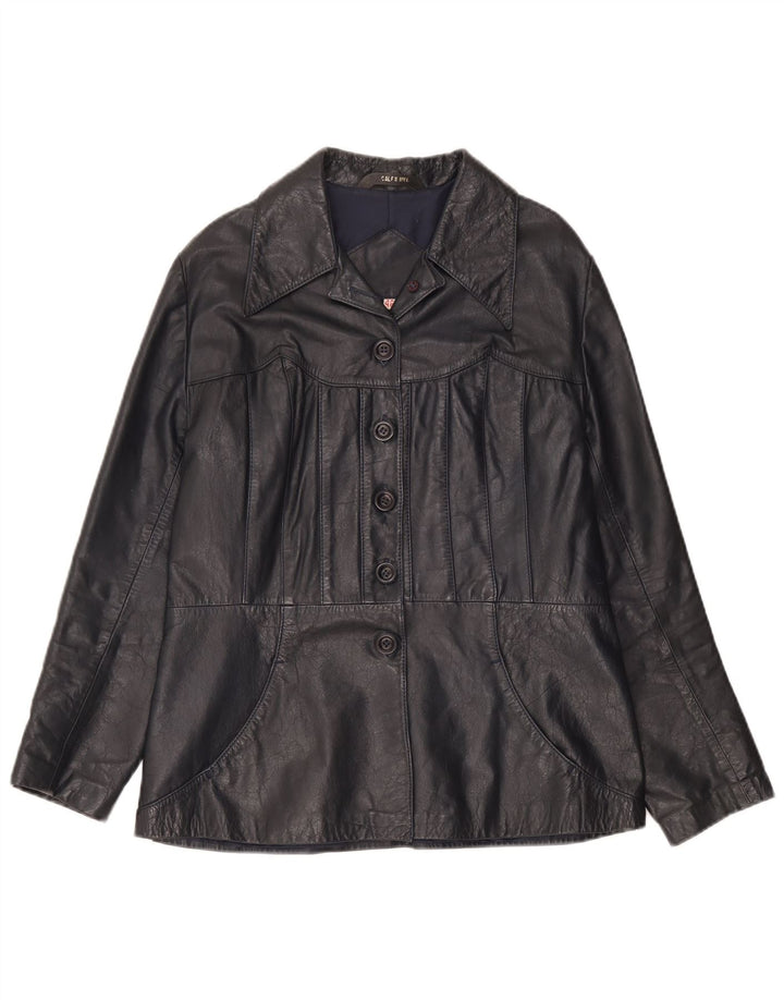 Chaqueta de cuero vintage para mujer IT 46 cuero negro grande