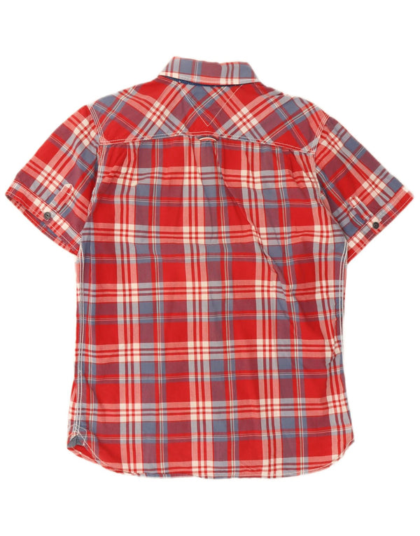 Camisa Tommy Hilfiger de manga corta para hombre de algodón a cuadros rojos pequeños