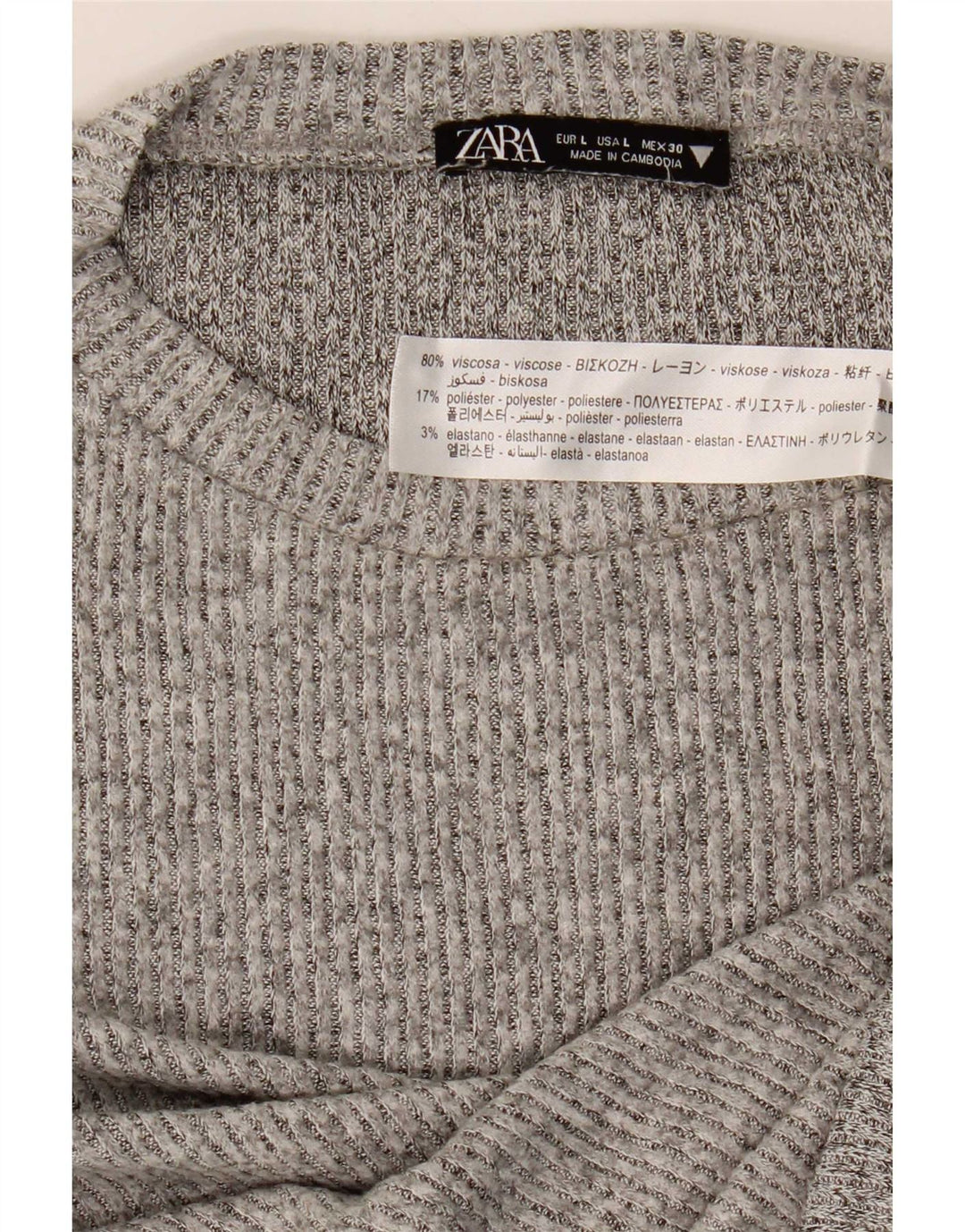 Zara Mujer Top Manga Larga UK 46 Large Viscosa Gris