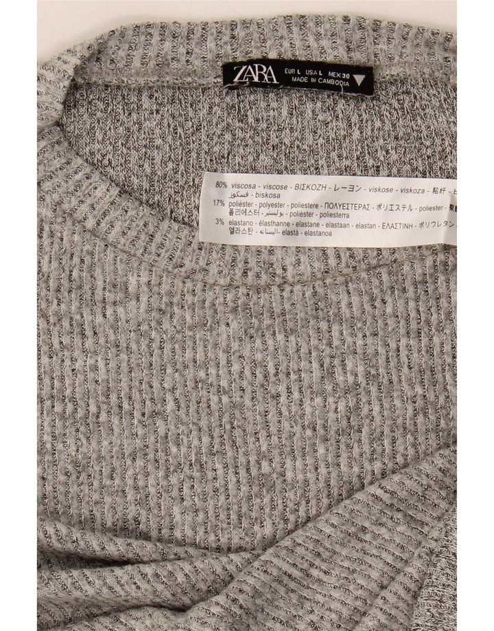 Zara Mujer Top Manga Larga UK 46 Large Viscosa Gris