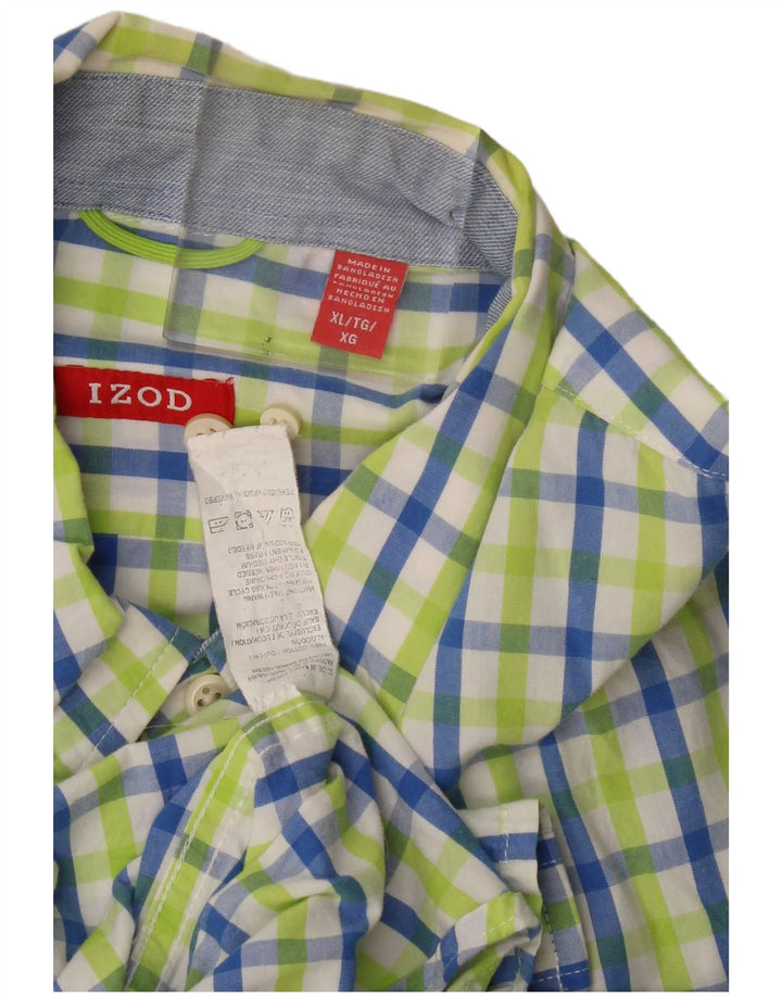 Izod Hombre Camisa Manga Corta XL Algodón Cuadros Verdes
