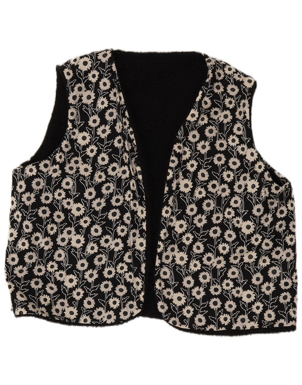 Vintage mujer chaleco reversible Reino Unido 16 grande negro floral