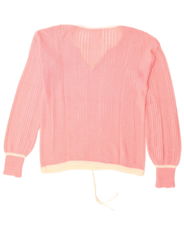 Vintage Womens V-Neck Jumper Sweater UK 14 Medium Pink