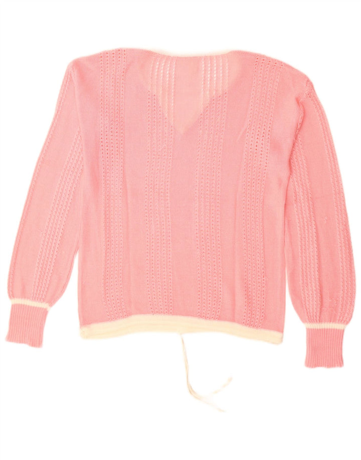 Vintage mujer V-cuello jumper suéter Reino Unido 14 rosa medio