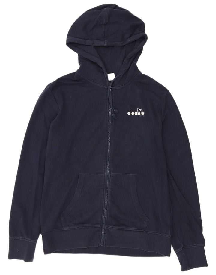 DIADORA Sudadera con capucha y cremallera para hombre, talla grande, algodón azul marino