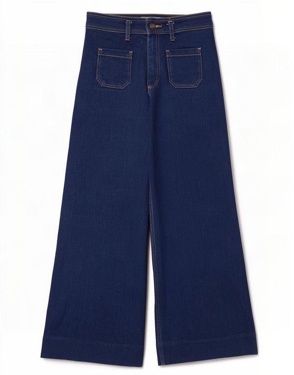 Zara Vaqueros de pierna ancha y cintura alta para mujer EU 38 Small W28 L27 Algodón azul