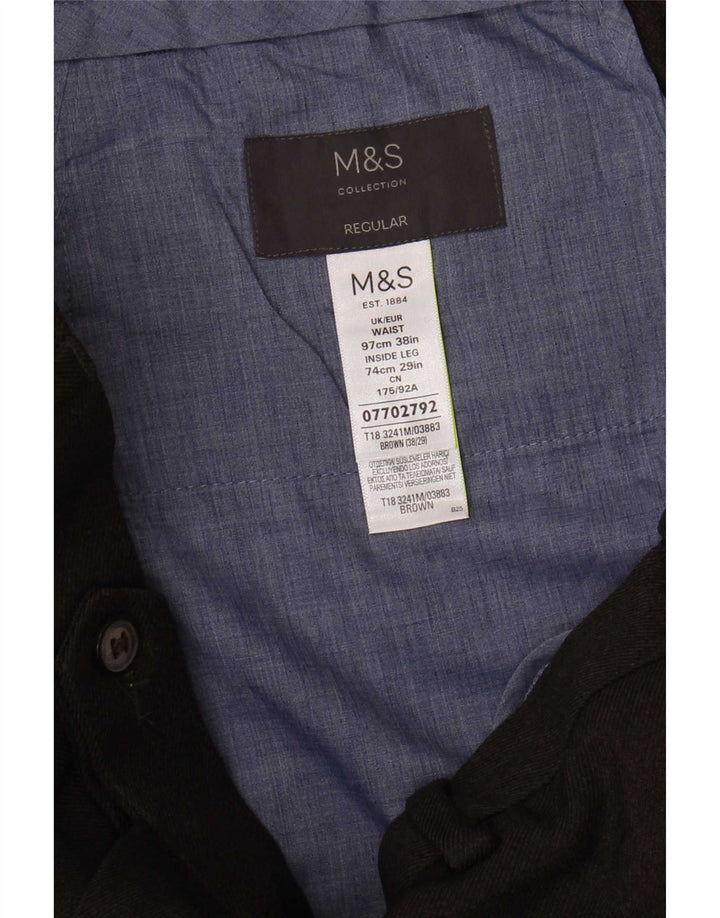 Marks & Spencer Pantalón de traje regular para hombre W38 L29 Poliéster marrón