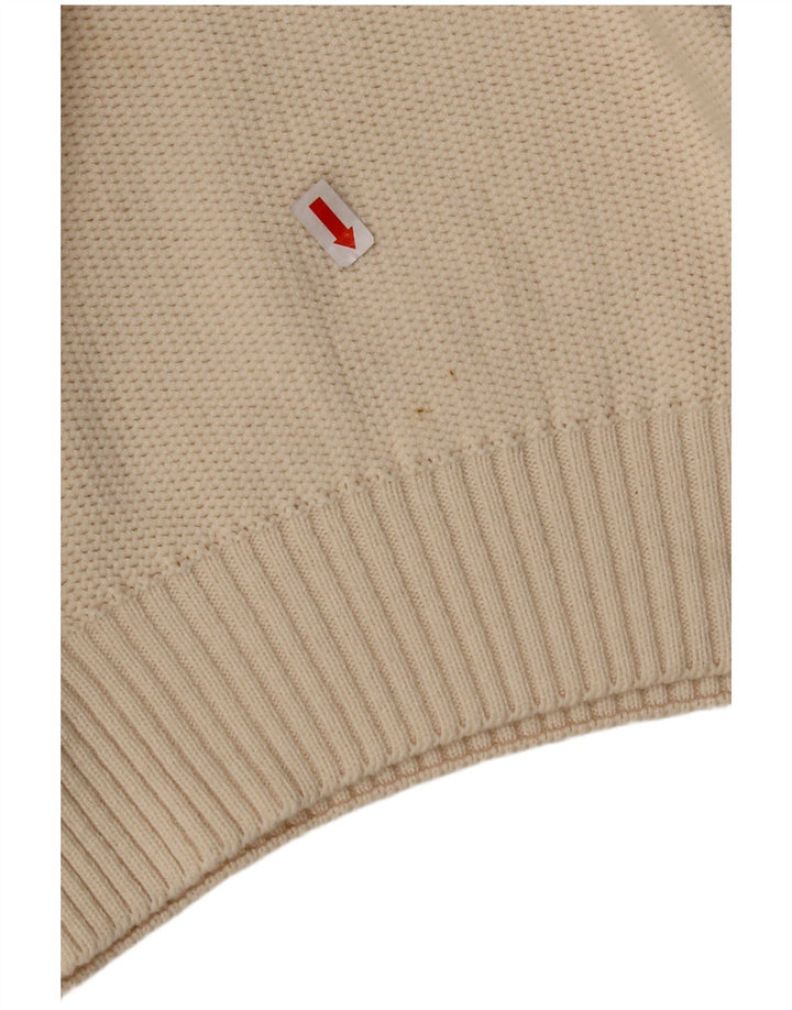 VINTAGE Hombres V-Cuello Jumper Suéter Grande Algodón Beige