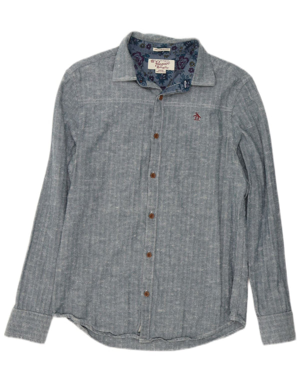 Camisa Heritage Slim Fit De Algodón En Espiga Azul Medio De Penguin Hombre