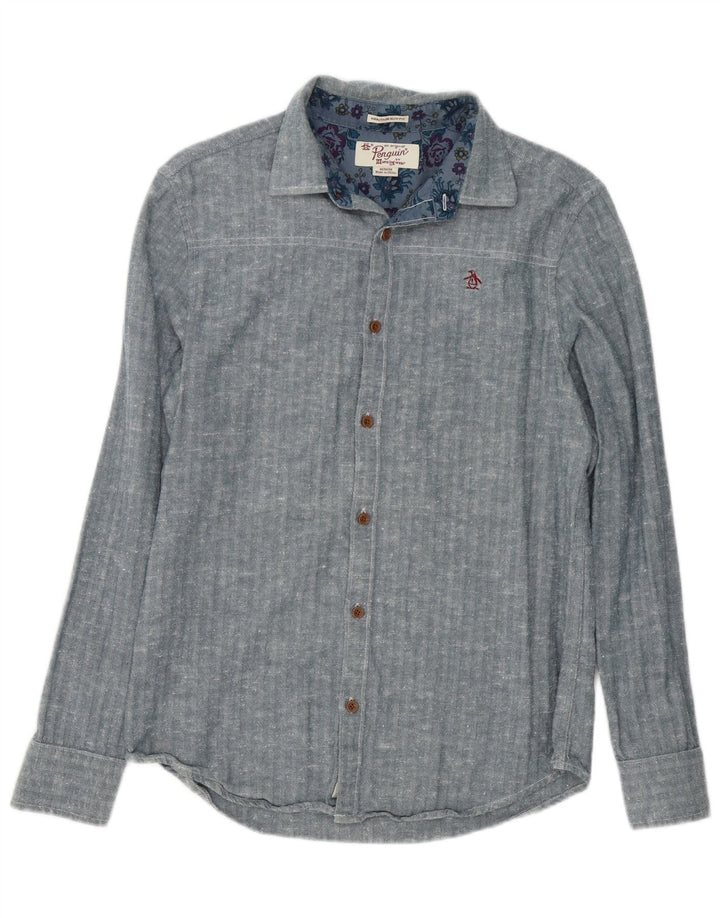 Camisa Heritage Slim Fit De Algodón En Espiga Azul Medio De Penguin Hombre