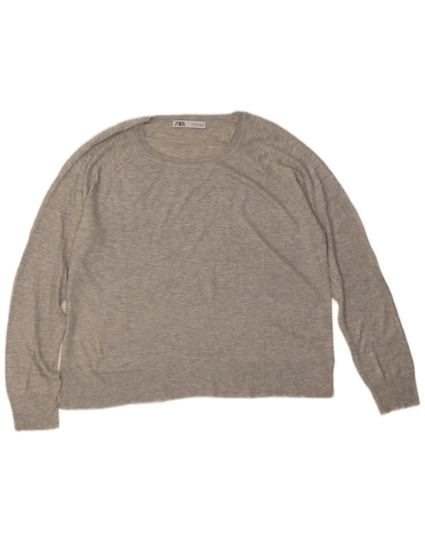 Zara Mujer Jersey Con Cuello Barco UK 40 XL Viscosa Gris