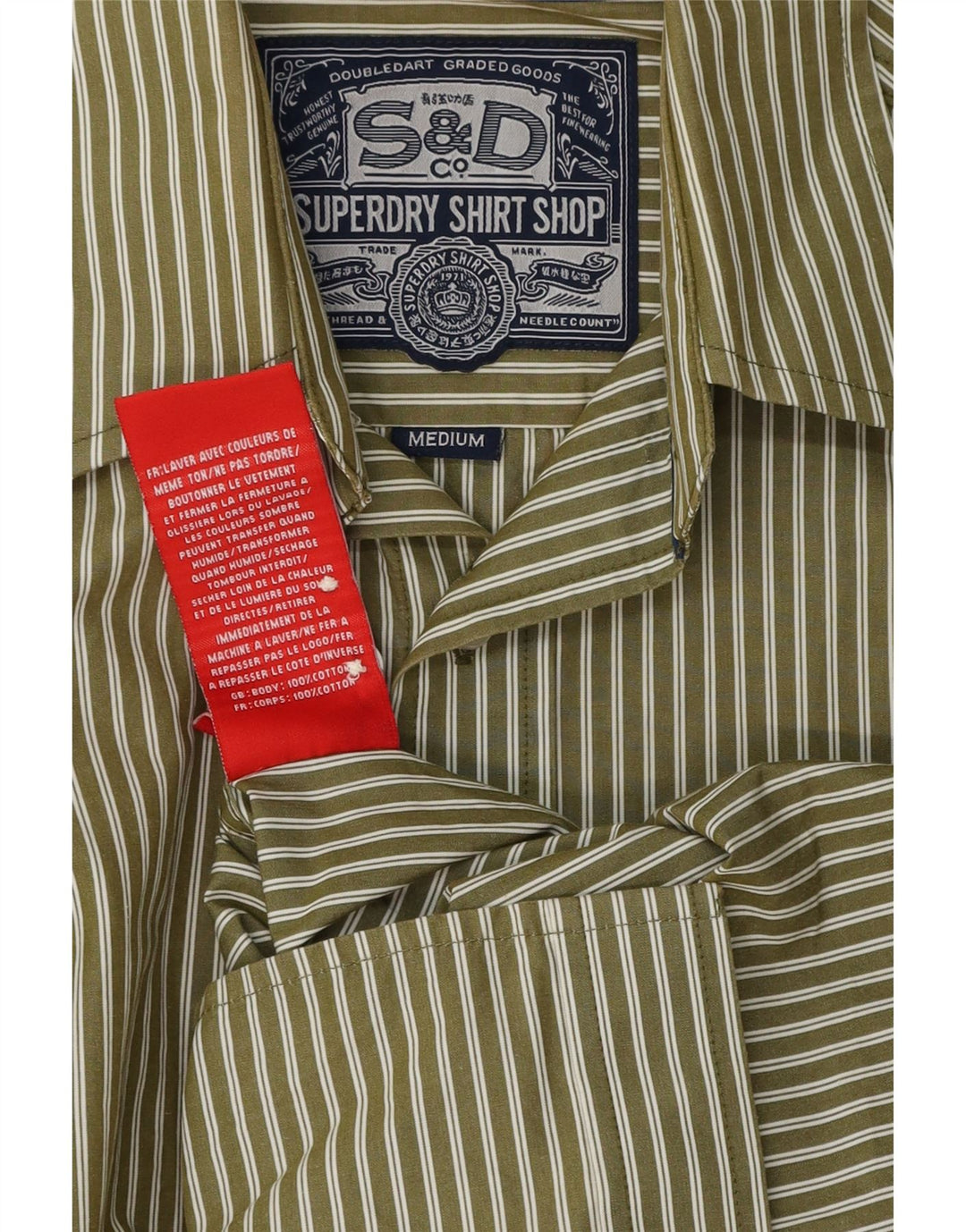 Camisa SUPERDRY Hombre Algodón Rayas Caqui Medio