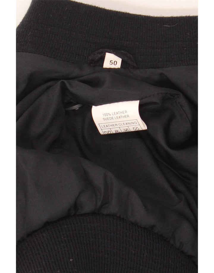 Vintage hombres ante bomber chaqueta IT 50 cuero azul marino grande