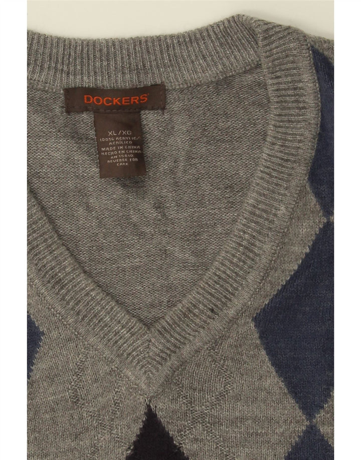 DOCKERS Mens Vest Tank Top XL Grey Argyle/Diamond Acrylic Vintage Dockers and Second-Hand Dockers from Messina Hembry 
