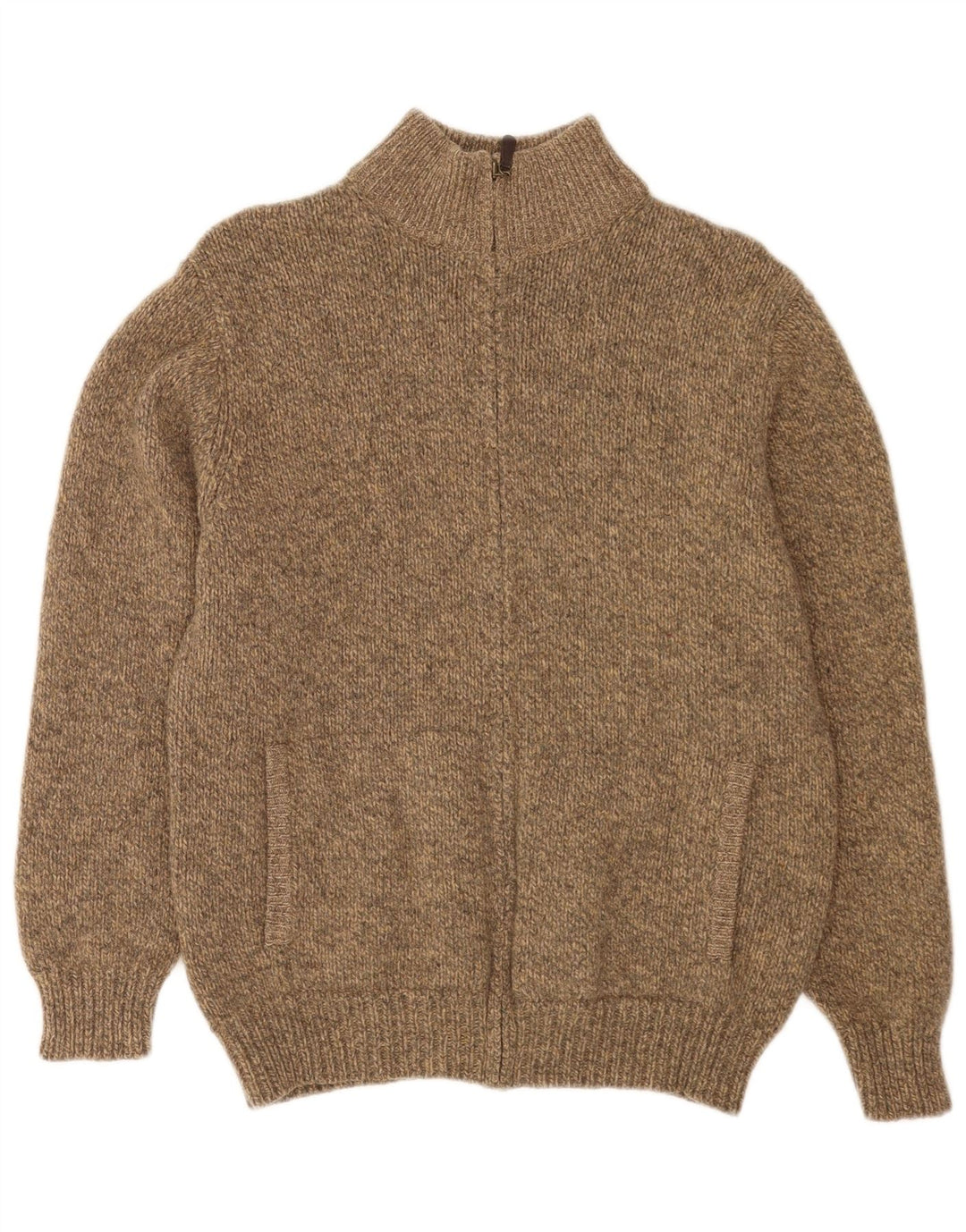 L.L.Bean Suéter tipo cárdigan con cremallera completa para hombre Lana de cordero moteada en color beige medio