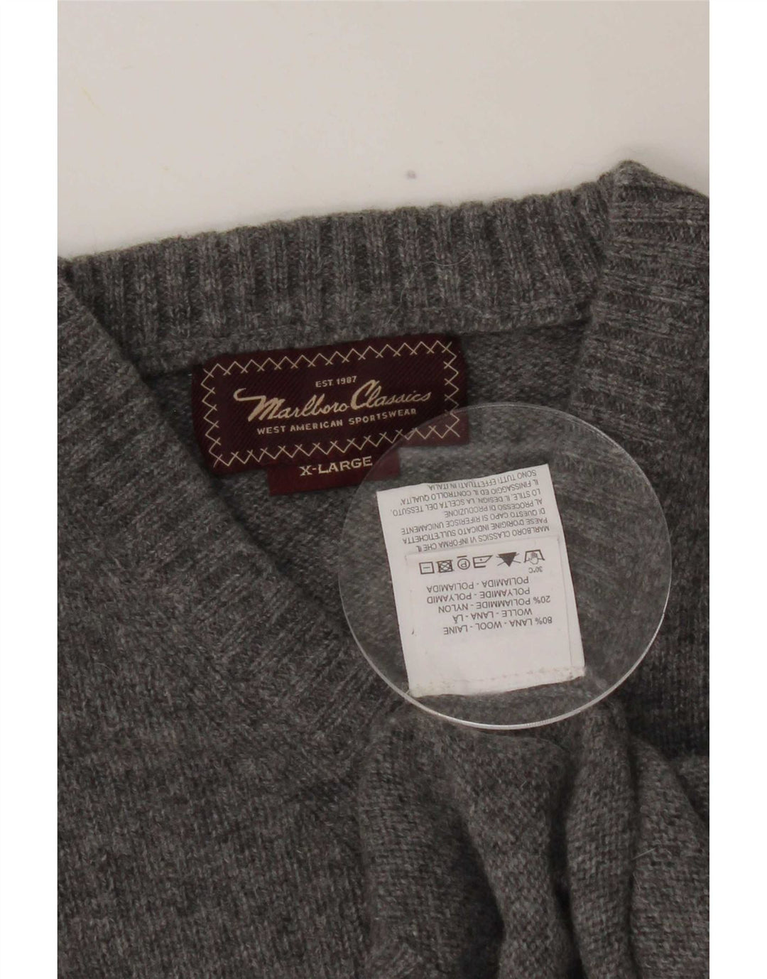 Marlboro Classics - Jersey con cuello en V para mujer, talla XL, lana gris