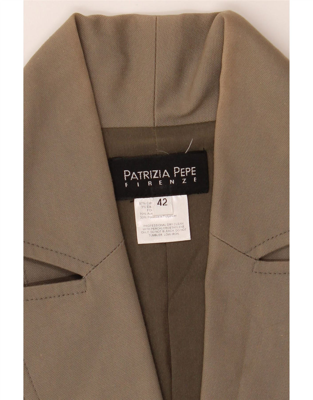 PATRIZIA PEPE Womens 2 Button Blazer Jacket IT 42 Medium Khaki Cotton Vintage Patrizia Pepe and Second-Hand Patrizia Pepe from Messina Hembry 