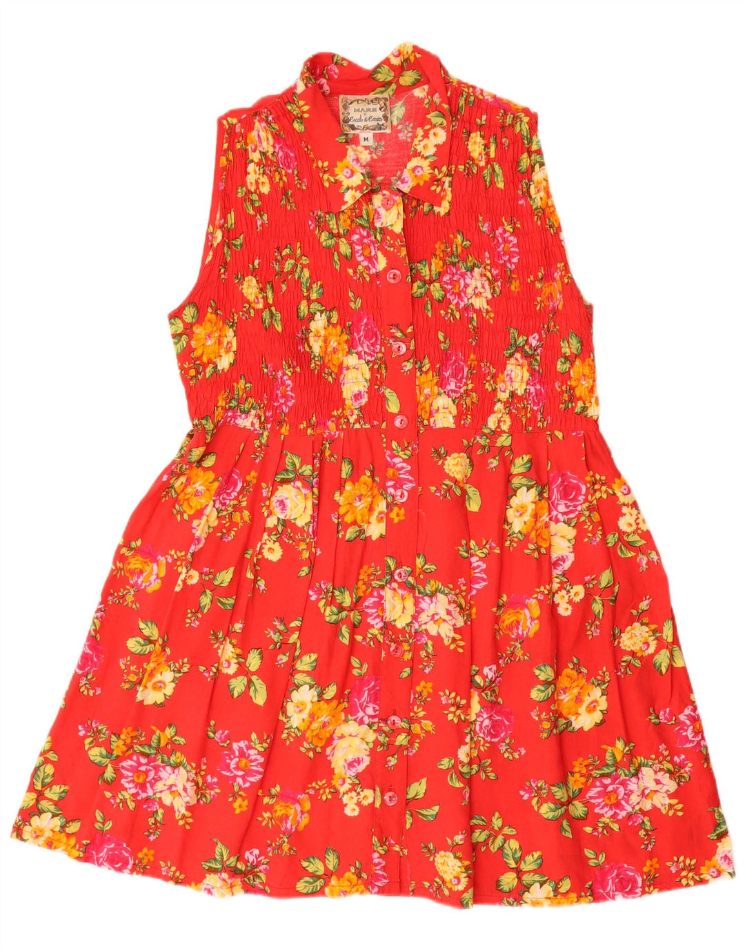VINTAGE Mujer Sin Mangas Una Línea Vestido Reino Unido 12 Medio Rojo Floral