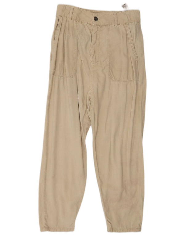 Zara Mujer Pantalones Cortos Tapered Pequeños W26 L24 Lino Beige
