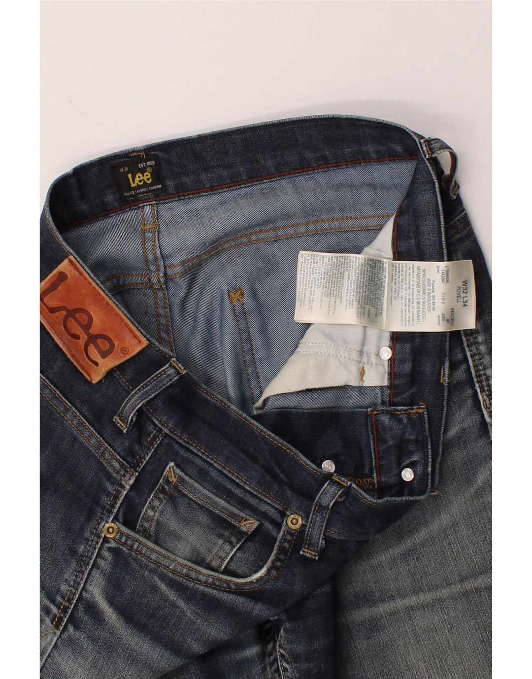 LEE Mens Powell Straight Jeans W32 L26 Navy Blue Cotton Vintage Lee and Second-Hand Lee from Messina Hembry 