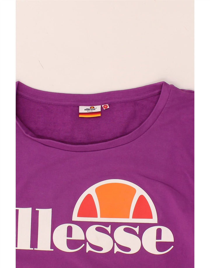 ELLESSE Womens Graphic Sweatshirt Jumper UK 14 Medium Purple Cotton Vintage Ellesse and Second-Hand Ellesse from Messina Hembry 