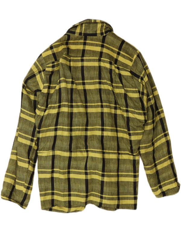 Vintage Womens 1 Button Blazer Jacket EU 44 XL Yellow Plaid Linen Classic