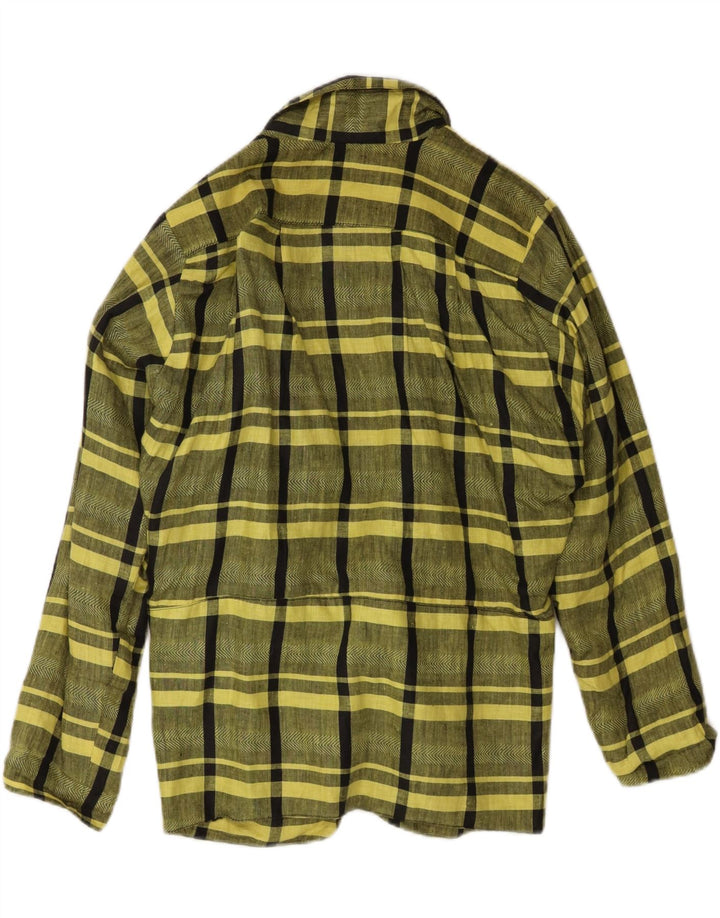 Vintage mujer 1 botón Blazer chaqueta EU 44 XL amarillo cuadros lino clásico