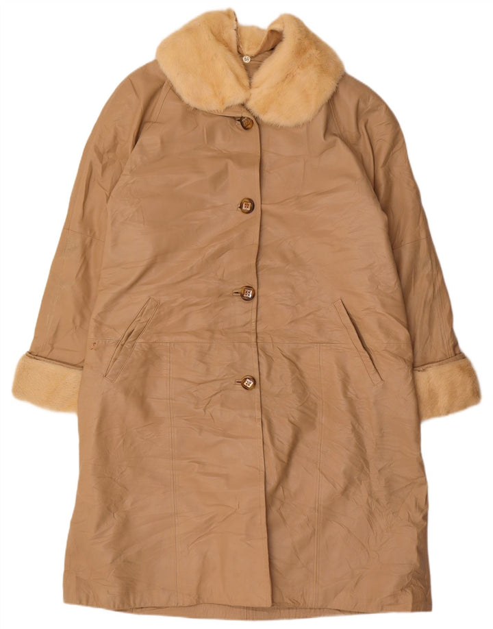 VINTAGE Womens Oversized Leather Coat IT 46 Large Beige Leather