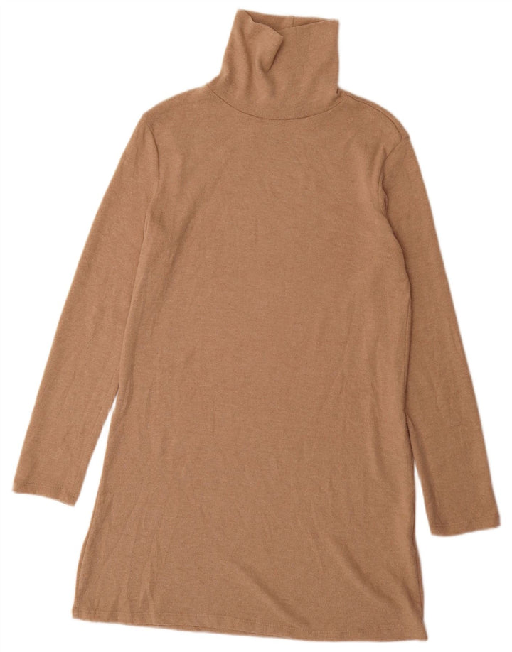 Zara Mujer Vestido Jersey Con Cuello Vuelto UK 8 Small Marrón Poliéster
