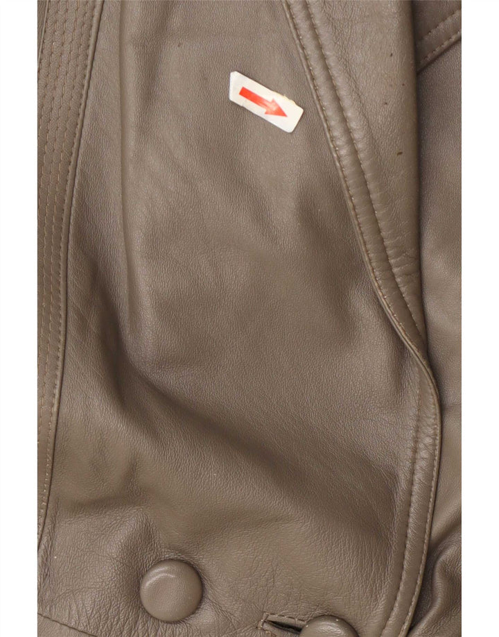 Vintage mujer doble pecho chaqueta de cuero Reino Unido 16 verde grande