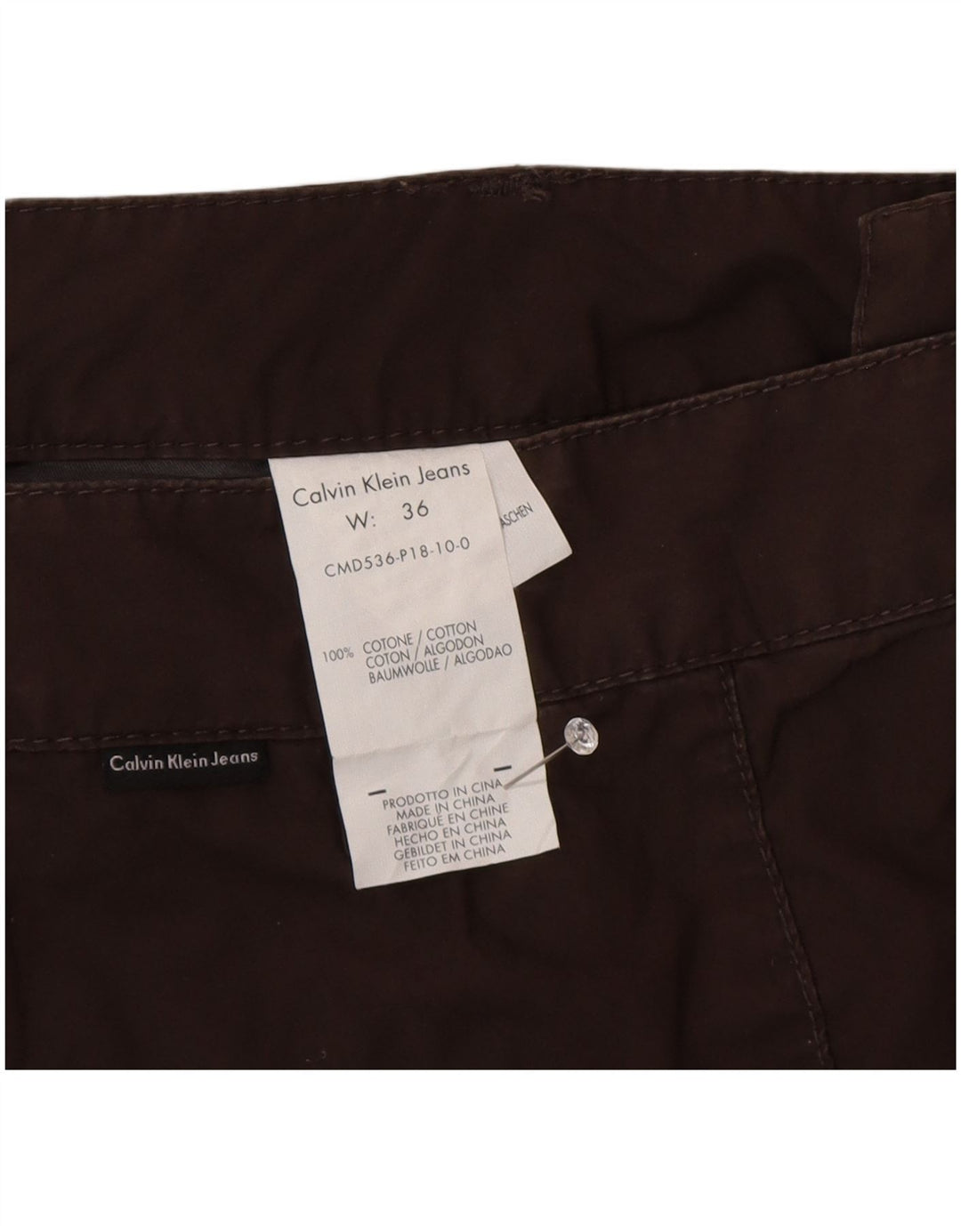 Calvin Klein Pantalones cortos chinos para hombre W36 Algodón marrón grande