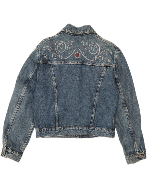 Vintage mujer crop denim chaqueta Reino Unido 14 grande azul Paisley