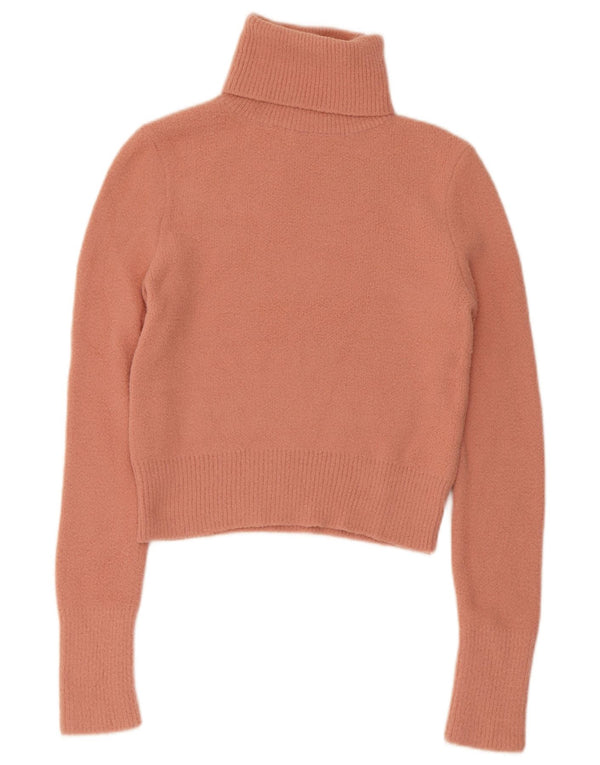 Zara Mujer Crop Roll Neck Jumper Sweater UK 8 Small Pink Nylon